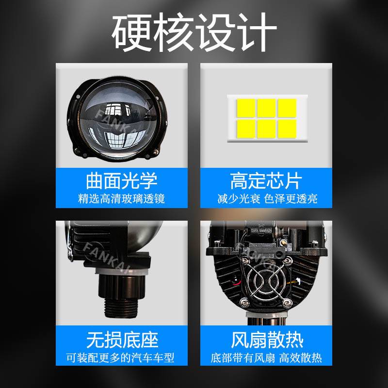 汽车LED大灯2.5寸24V无损双光透镜短款55W大功率改装远近一体H4H7