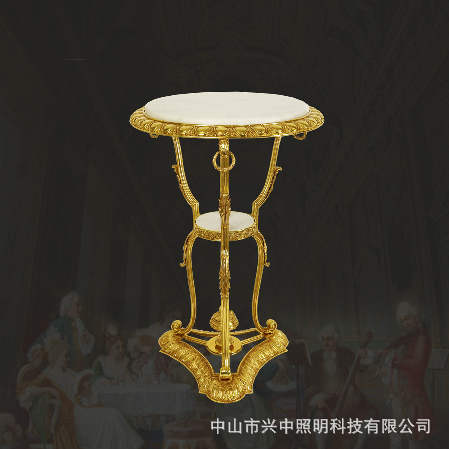 法式欧式复古奢华别墅客厅卧室大理石台面全铜边几角几小茶几圆桌