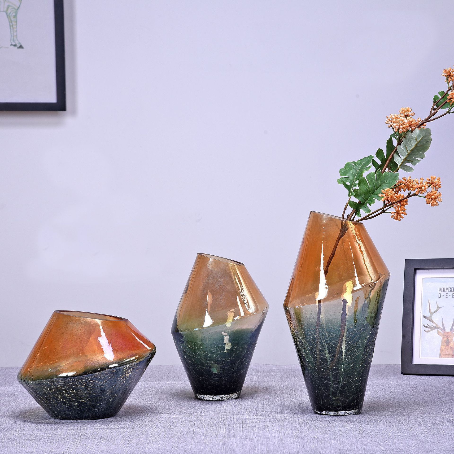 现代彩色玻璃摆件 美式乡村客厅装饰品 玻璃花瓶