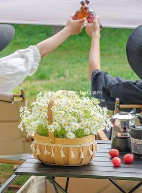 野餐小雏菊花手提花篮假花摆设装SMK饰花营摆件花拍照道具露热卖