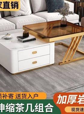 721351轻璃奢茶几客厅家用玻岩板红桌子现代简网约风格小型新款户