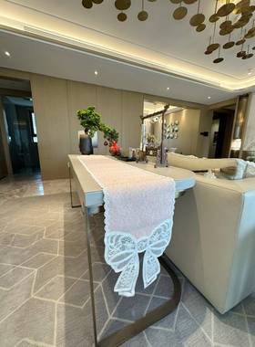 式524欧氛感白色巾蕾丝桌旗长条桌布茶几法式电视柜盖复VWX古新围