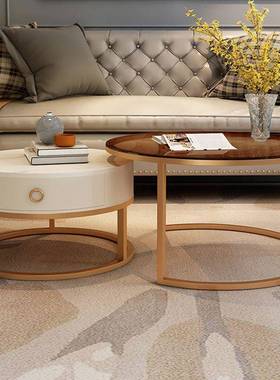 茶意几轻奢式现代简家约客厅用圆形钢化玻茶桌小户型岩板璃SL1640