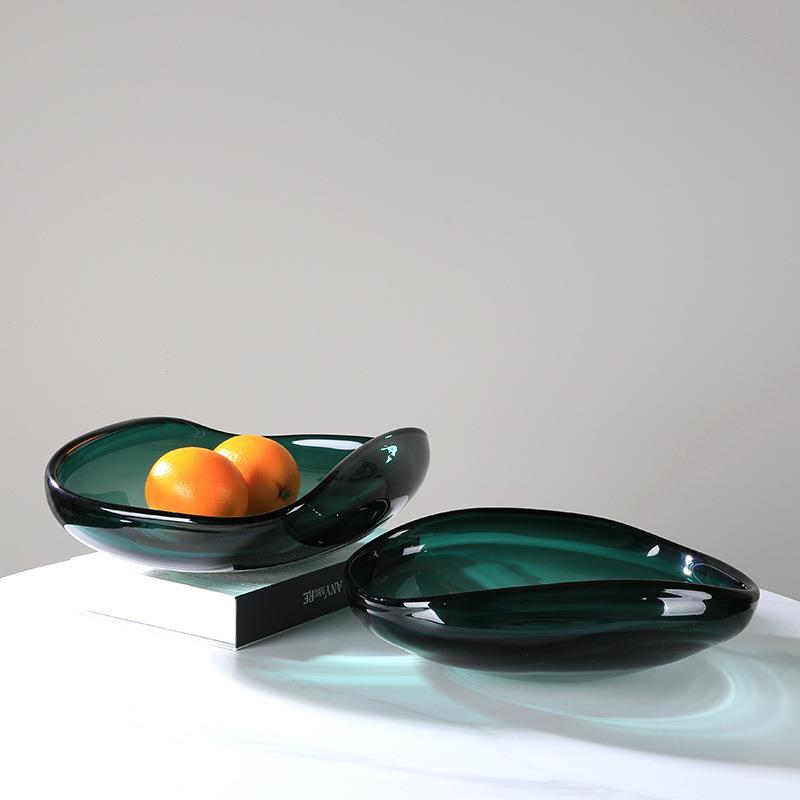 加厚璃轻奢琉果盘墨绿色收纳盘客厅样售板间墨绿色果楼处茶约几现
