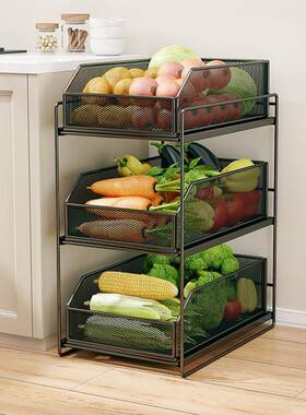 抽屉厨房置架落地JUV蔬菜篮缝子置物物架可抽拉夹收纳架瓜式果储