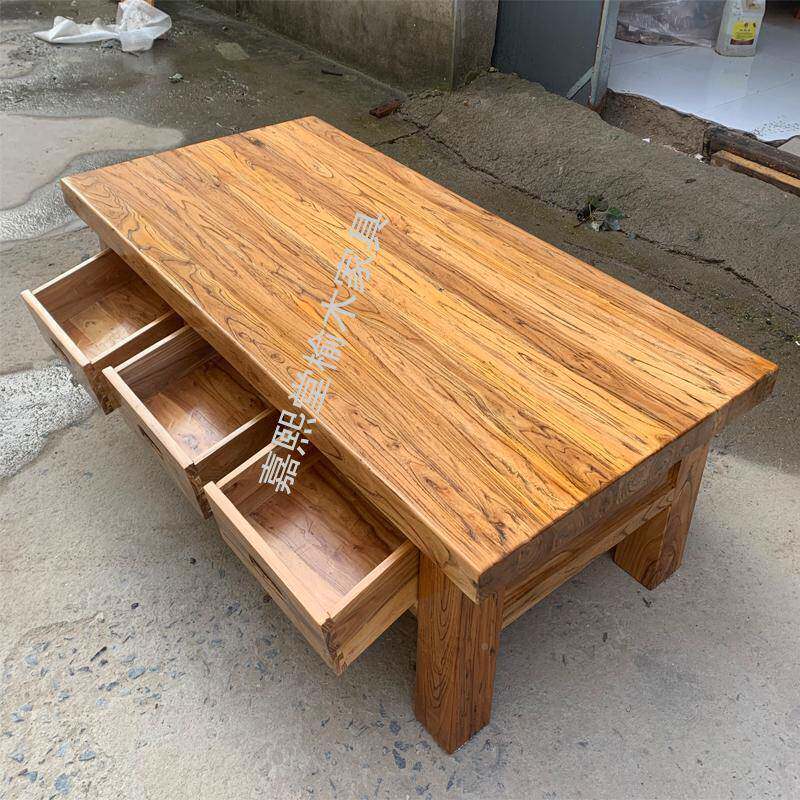 木茶无品牌/实茶客几厅纯实木鱼缸架小桌现代简约老榆木家具矮桌J