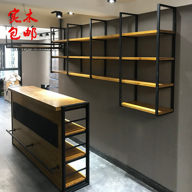 铁艺吊架吧台置物架前台悬挂酒架工业风实木层架墙上壁挂隔板架子