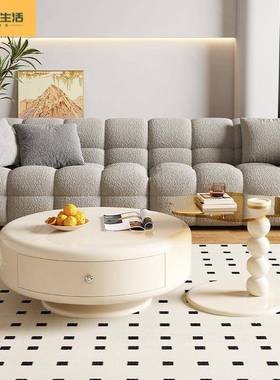 奶油风白色电户视柜圆茶几合客厅小型轻形奢现代欧JLS式极简大组