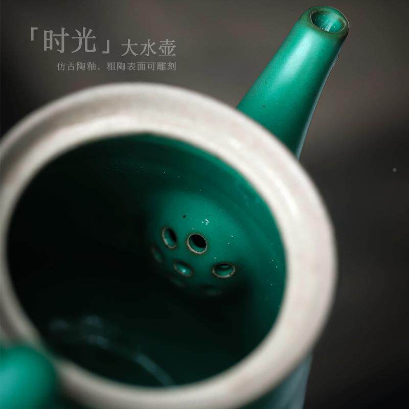 号复古绿色陶瓷茶壶大餐厅家用大容量泡壶茶餐厅酒YIA店用花壶茶