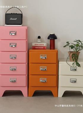 日式红复古三斗柜创意网料塑沙发边柜设计文件抽屉收SXP纳储师物