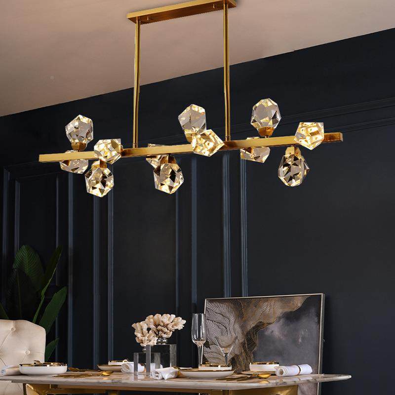 轻ATZ奢创意后现代全水晶吊大气客厅餐厅铜样板间子长分条水晶灯