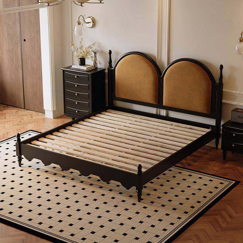 9VFCC法式复古软包床中风古黑色约现代简实木床1米8人美式双主卧