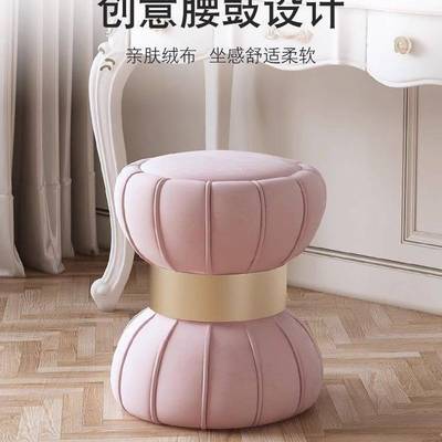 欧式轻奢梳妆凳女生卧室化妆台凳子感粉色储物实木旋转圆凳