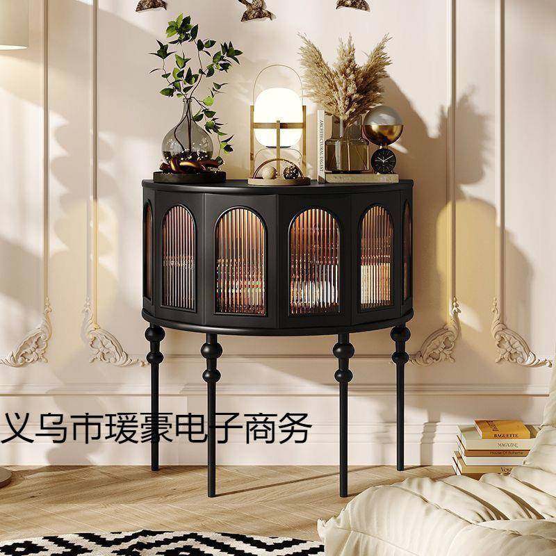 法式玄柜客厅沙发边尽黑色关半SZM圆形玄关桌置物架柜走廊头转角
