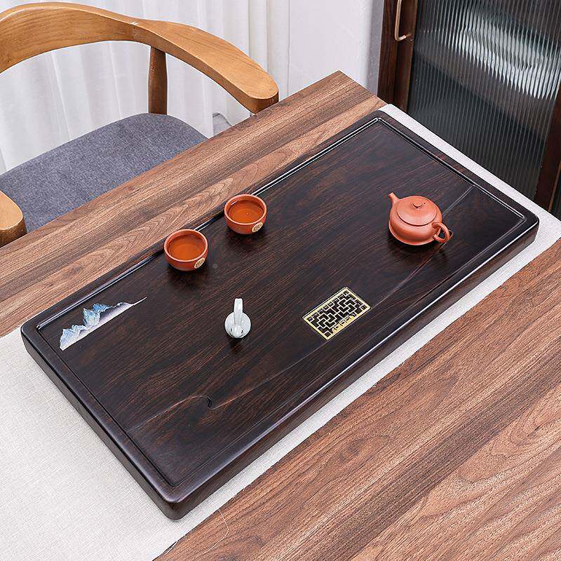 黑檀木茶盘实木QVJ家托用新款客排水厅办公室仿整原木茶盘块茶台