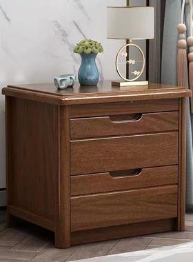 Ta简l胡桃木POB实木式床头柜迷你40约物现代新中储柜卧室床边收纳