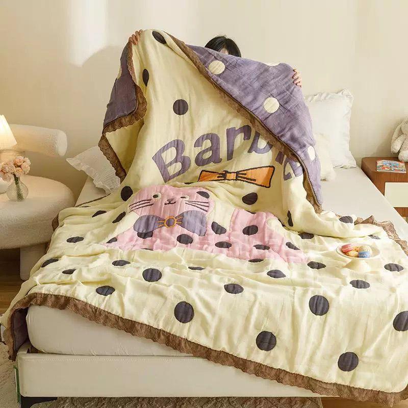 纯棉纱布秋被冬被厚全棉泡芙被XEH保暖加棉被子卡通棉厚纱儿童子