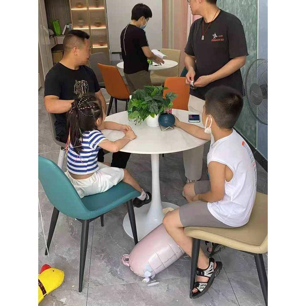 轻奢亮光岩板小阳台谈判桌接待酒店商谈务休圆闲桌洽桌F87T9HSS椅