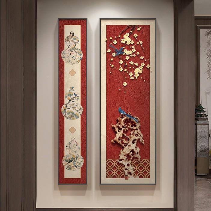 喜上梢玄关装饰头画新寓意好花鸟中式GBS挂画葫芦走廊尽壁眉画两