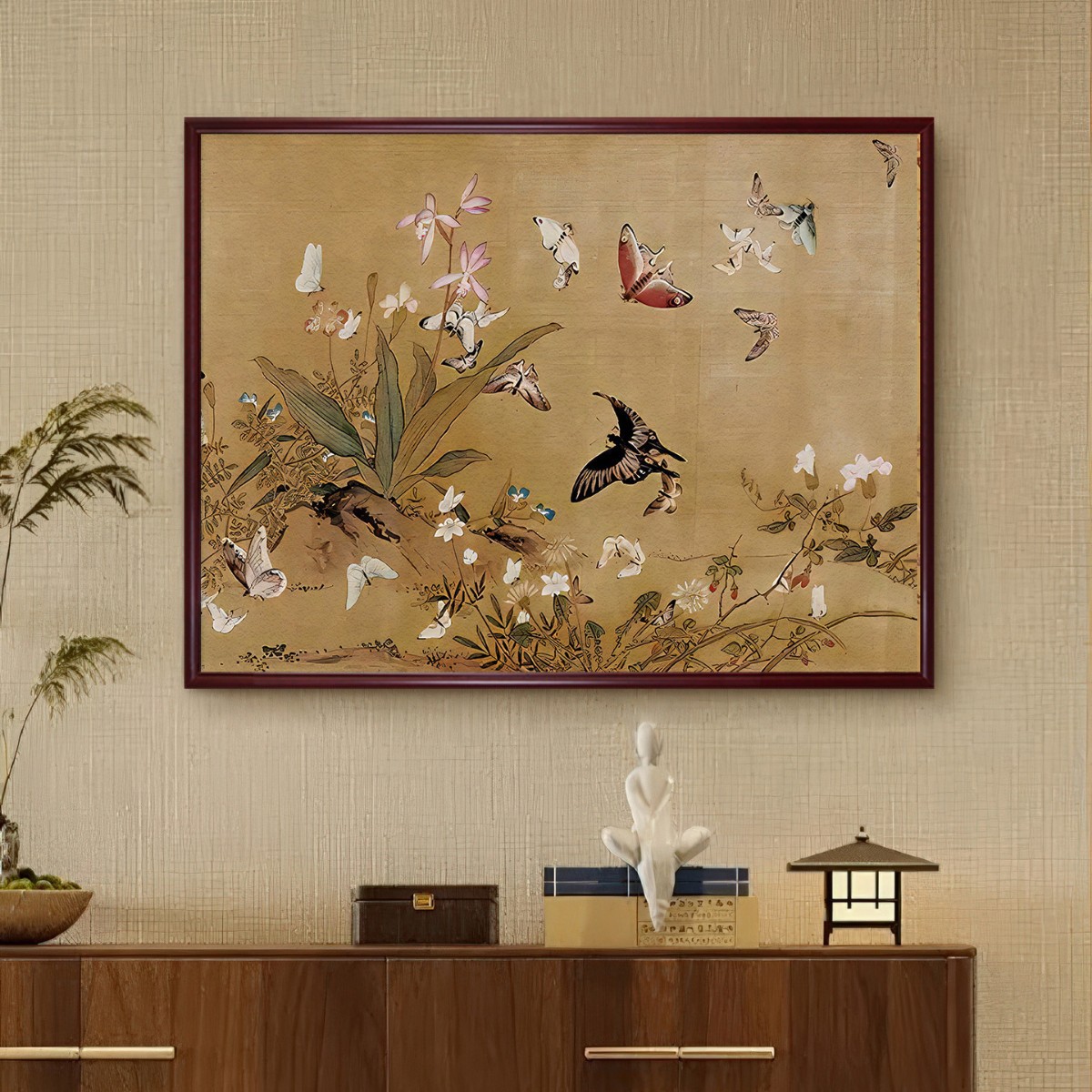 新中式电表箱装饰画电箱上翻盖遮挡实木开关电闸盒复古花卉挂画图片