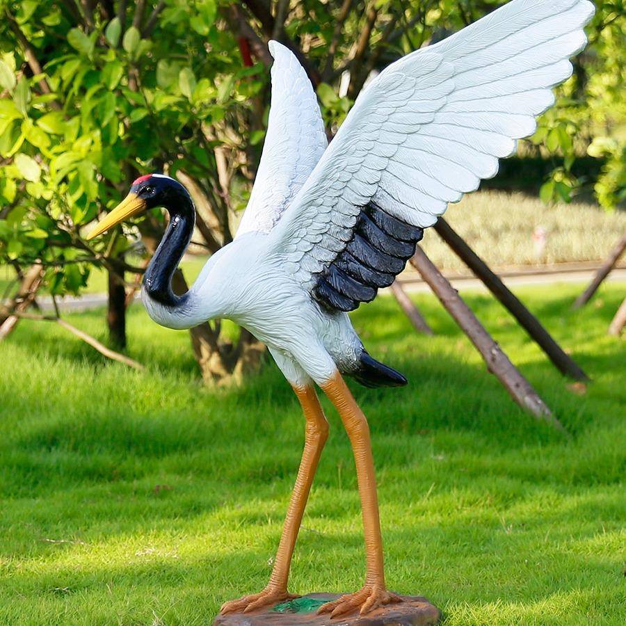 玻钢真仙鹤摆件丹顶园鹤雕仿真丹顶璃塑花园庭院假山水池户外林仿