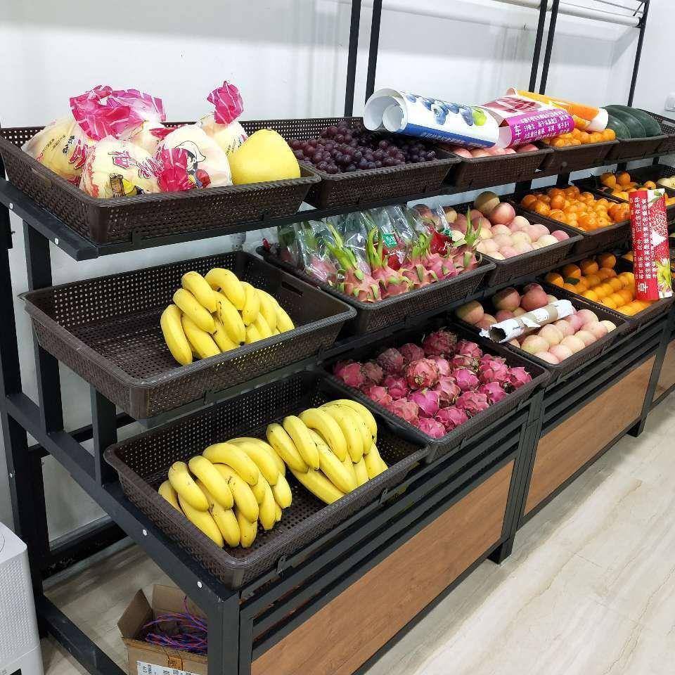 超市水果货架BTA果蔬展示架能加厚层中便利店多功多梯形置物架岛