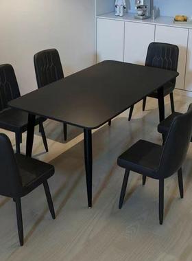 极简纯黑板餐桌餐桌椅家形用小户型长现代方组22098岩合意式轻奢
