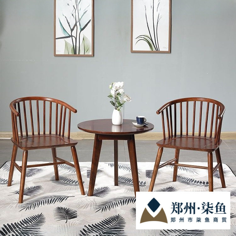 实木餐椅现代简约温莎公主椅扶手阳台椅家用靠背椅子日式家具圈椅