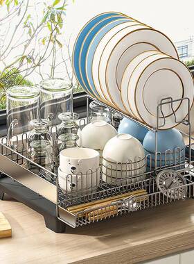 厨台面304不锈钢碗盘架边沥水架放碗LK-AL304碟水餐具筷笼房收纳