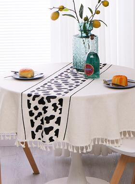 餐黑色BWO马花蹄餐桌布形茶圆几布布流苏边桌布家用布艺