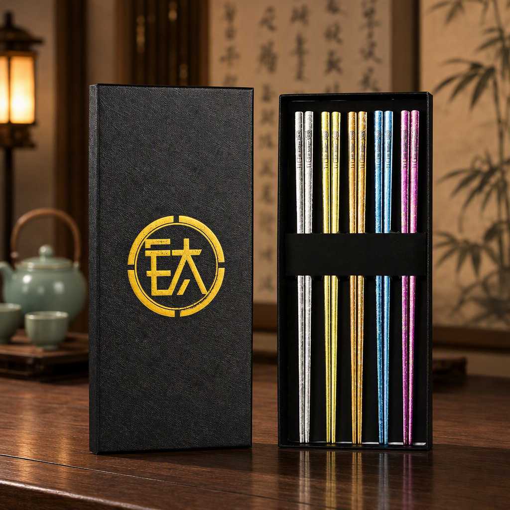 鸿俊达钛筷子结晶纯钛筷子高档礼品筷家用长筷子耐高温防烫防滑筷
