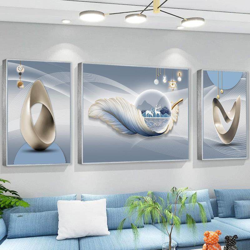 轻奢客厅装饰画现代简约沙发背景墙挂画新款高档大气壁画三联墙画,家居饰品,现代装饰画,淘宝优惠券,粉丝福利购,淘宝优惠卷