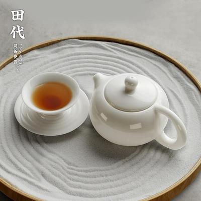 手工制作白色玉瓷220ml功夫茶道泡茶具高档茶室家用手抓壶小茶壶