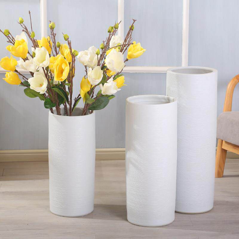 客厅落地花瓶大号陶瓷插干花装饰摆件大号白色现代简约插花直口