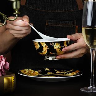 骨瓷餐具碗碟套装 潮祥欧式 家用小轻奢金边陶瓷饭碗汤碗面碗盘勺子