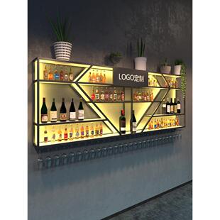 台球馆酒架壁挂墙上置物架酒吧台发光红酒柜餐厅白葡萄啤酒架定制