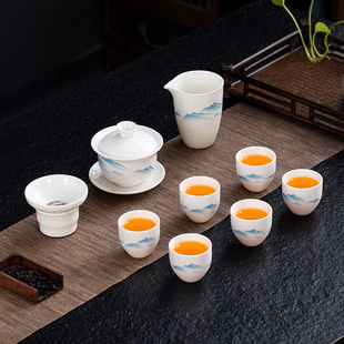 家用会客轻奢羊脂玉陶瓷盖碗德化白瓷泡茶杯茶壶定制 功夫茶具套装
