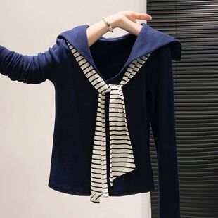 女大童2026秋装新款假两件长袖T恤洋气打底衫初中学生修身上衣服