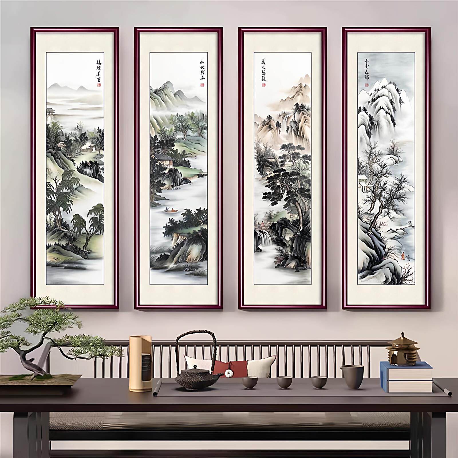 农村堂屋中堂画春夏秋冬山水画客