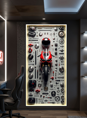 摩托车挂画MOTOGP装饰画高级感led带灯壁画电竞房网咖机车挂画