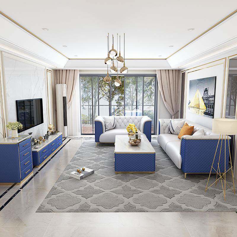 后现代轻奢真皮沙发组合客厅三人北欧港式风格皮质简约沙发新古典