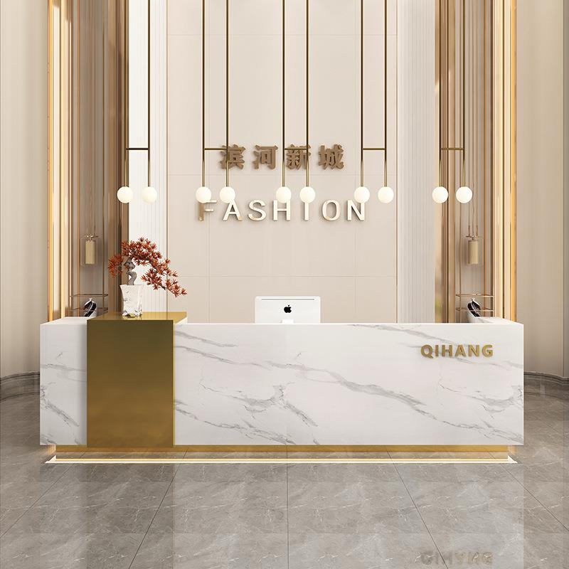 简约现代公司前台接待台不锈钢吧台酒店收银台浴室养生馆柜台包邮