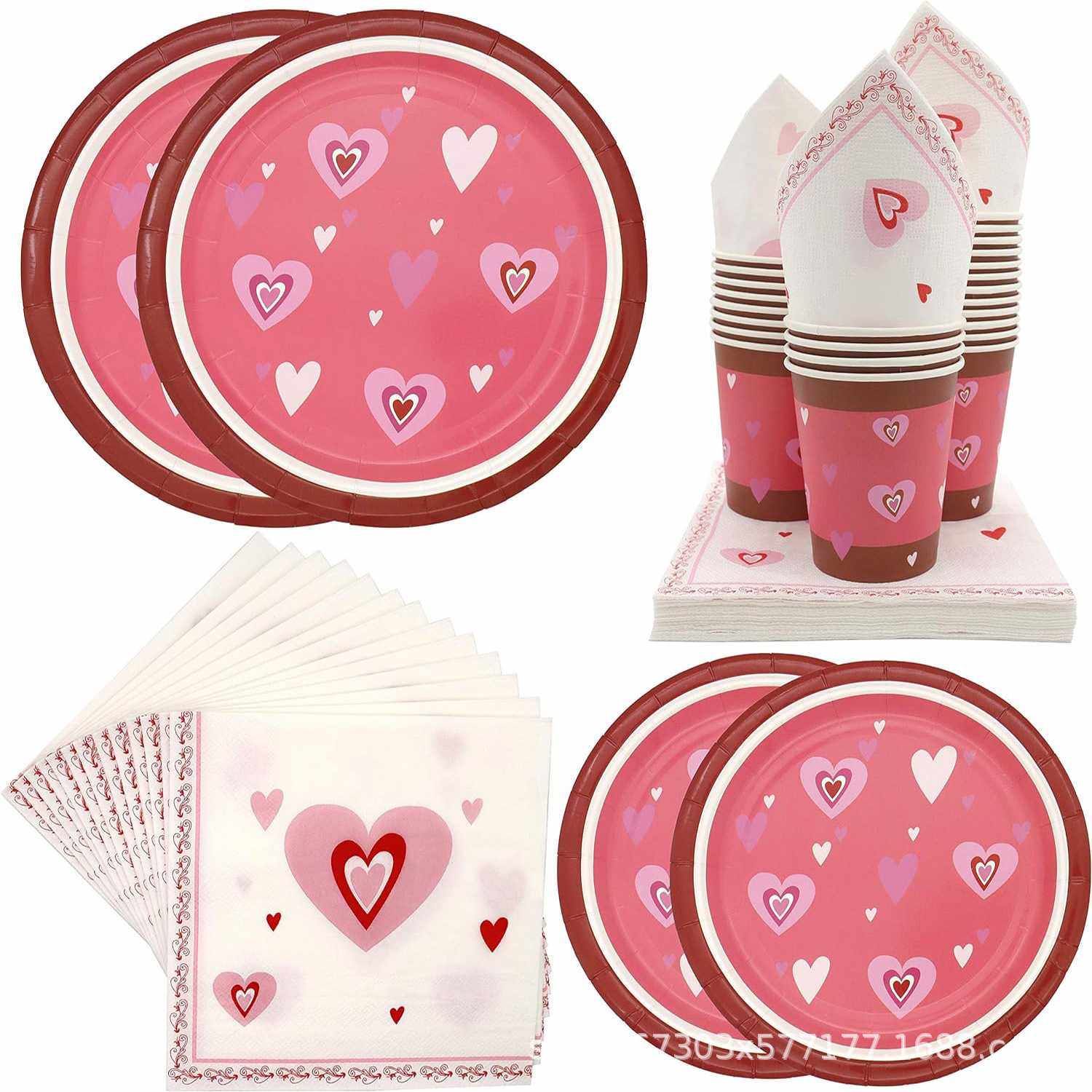 粉色情人节主题派对餐具一次性纸盘纸杯纸巾刀叉勺派对装饰用品,电子元器件市场,其它元器件,淘宝优惠券,粉丝福利购,淘宝优惠卷
