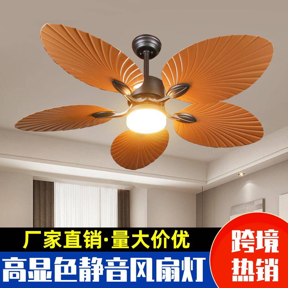 美式复古风扇灯客厅灯餐厅灯中古法式东南亚南洋芭蕉叶卧室吊扇灯