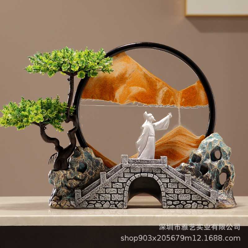新中式李白把酒问月流沙画风景摆件客厅电视柜酒柜装饰品开业礼物图片