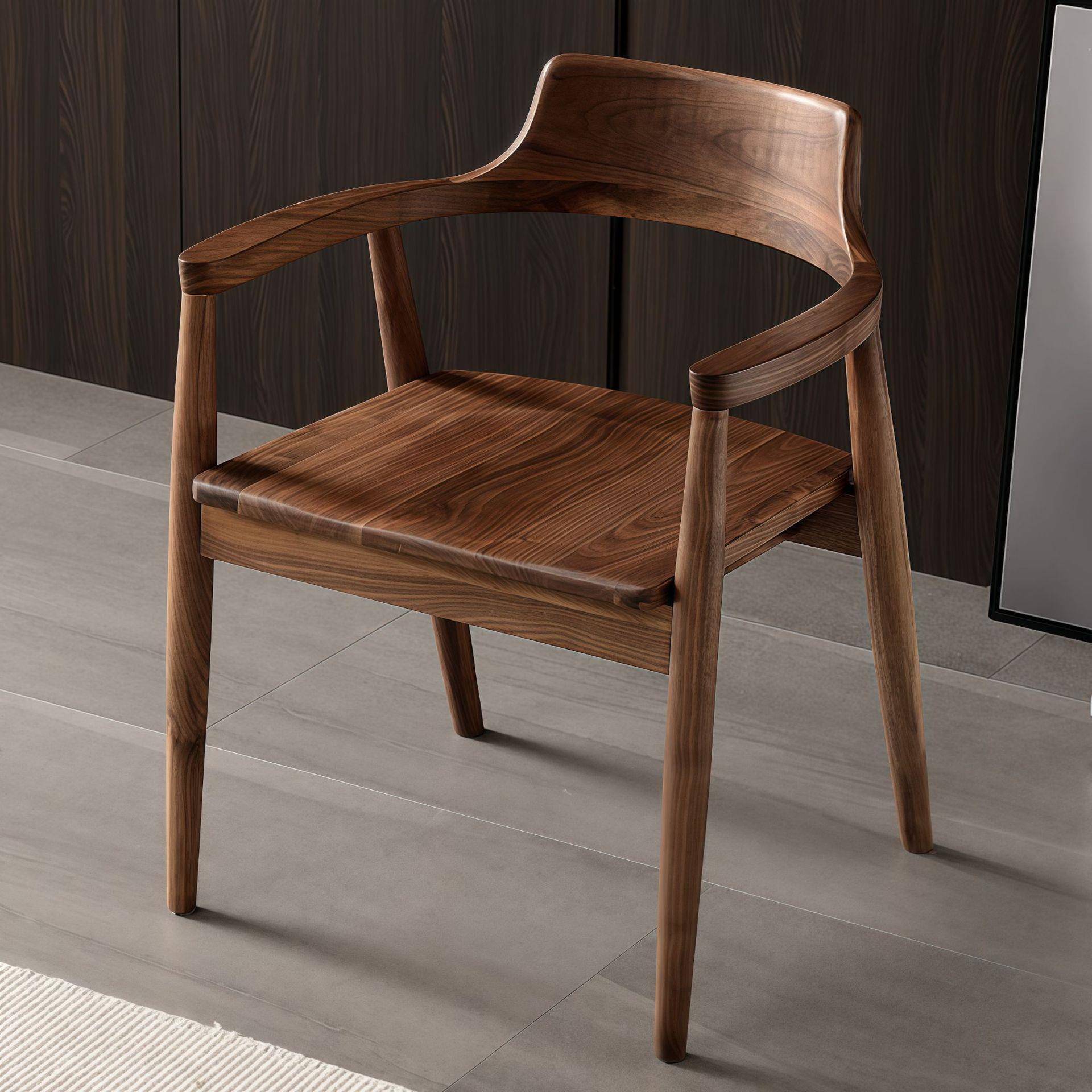 北欧实木黑胡桃木餐桌椅简约现代带扶手靠背大广岛椅书桌椅