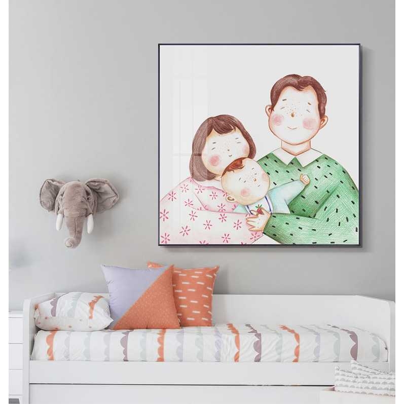 三口之家幸福北欧温馨家庭小孩儿童房婴儿房间挂画卧室床头装饰画图片