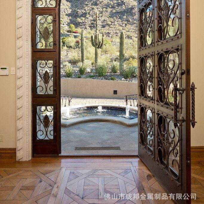 欧式入户门锻造铁门隔音玻璃门庭院铁艺iron door平移门花园铁门