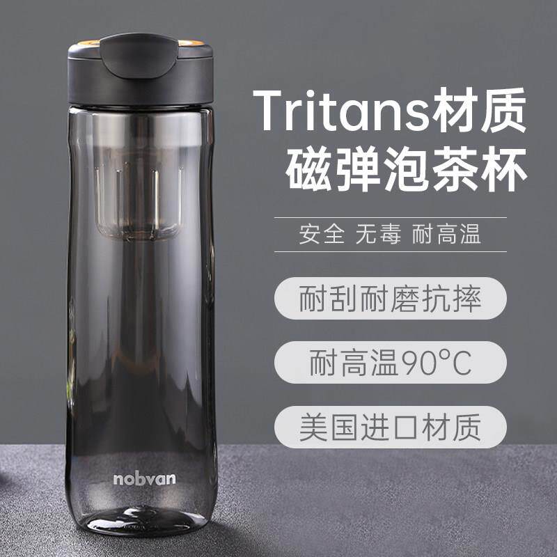 网红抖音磁吸一键弹射泡茶杯茶水分离玻璃耐热男士便携防摔塑料杯