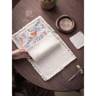 观澜手绣茶席，干泡沫席，桌旗，茶桌席，茶席，壶席，织物，保温